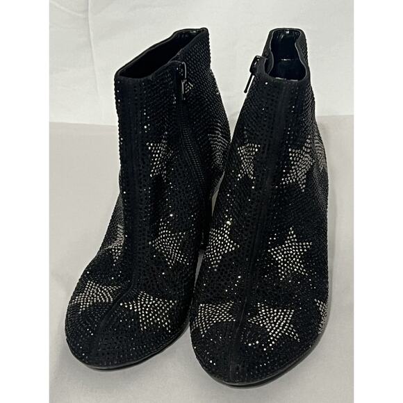 INC Floriann Ankle 8.5 Booties Black Sparkle Silver Star Chunky Clear Heel - Picture 4 of 11